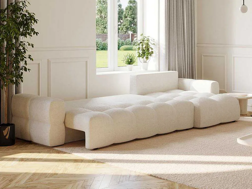 Hoekslaapbank Met Omkeerbare Hoek Van Beige Bouclestof Issoro-Vente-unique Hot