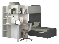Hoekstapelbed 2 X 90 X 190 Cm - Met Bureau - Grijs, Wit En Zwart - Samuel-Vente-unique Best