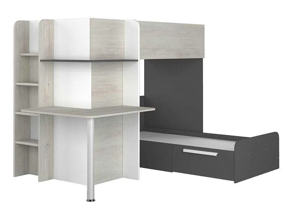 Hoekstapelbed 2 X 90 X 190 Cm - Met Bureau - Grijs, Wit En Zwart - Samuel-Vente-unique Best
