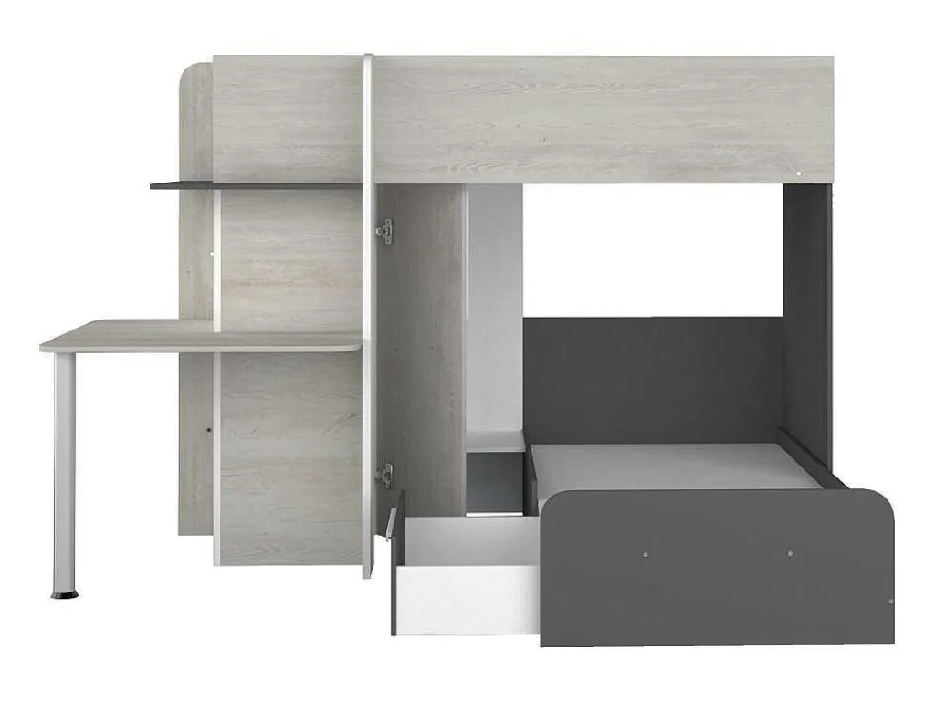 Hoekstapelbed 2 X 90 X 190 Cm - Met Bureau - Grijs, Wit En Zwart - Samuel-Vente-unique Best