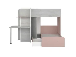 Hoekstapelbed 2 X 90 X 190 Cm - Met Bureau - Grijs, Wit En Roze + Matras - Samuel-Vente-unique Online