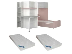 Hoekstapelbed 2 X 90 X 190 Cm - Met Bureau - Grijs, Wit En Roze + Matras - Samuel-Vente-unique Online