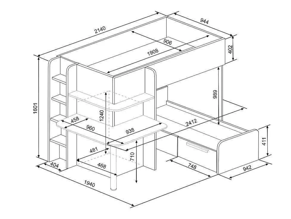 Hoekstapelbed 2 X 90 X 190 Cm - Met Bureau - Grijs, Wit En Roze + Matras - Samuel-Vente-unique Online