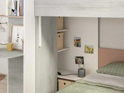 Hoekstapelbed 2 X 90 X 190 Cm - Met Bureau - Grijs, Wit En Roze + Matras - Samuel-Vente-unique Online