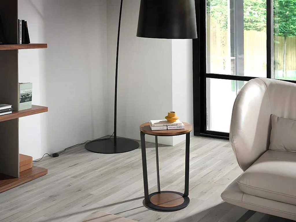 Hoektafel In Walnoothout En Zwart Staal 2116-Angel Cerda Discount