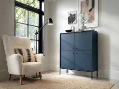Hoge Buffetkast Bogdan - 4 Deuren - Blauw-Vente-unique Clearance