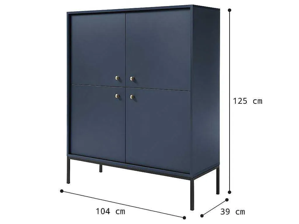 Hoge Buffetkast Bogdan - 4 Deuren - Blauw-Vente-unique Clearance