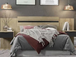 Hoofdeinde Met Nachtkastjes - Uitbreidbaar - 140 /160 Cm - Naturel En Zwart - Parati-Vente-unique Sale