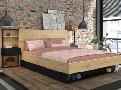 Hoofdeinde Met Nachtkastjes Mista - 160 Cm - Eiken En Zwart-Vente-unique Clearance