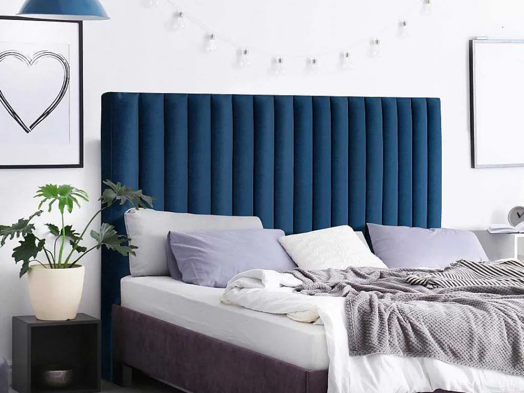 Hoofdeinde Sarah Met Verticale Naden - 160 Cm - Fluweel - Donkerblauw-Vente-unique Outlet