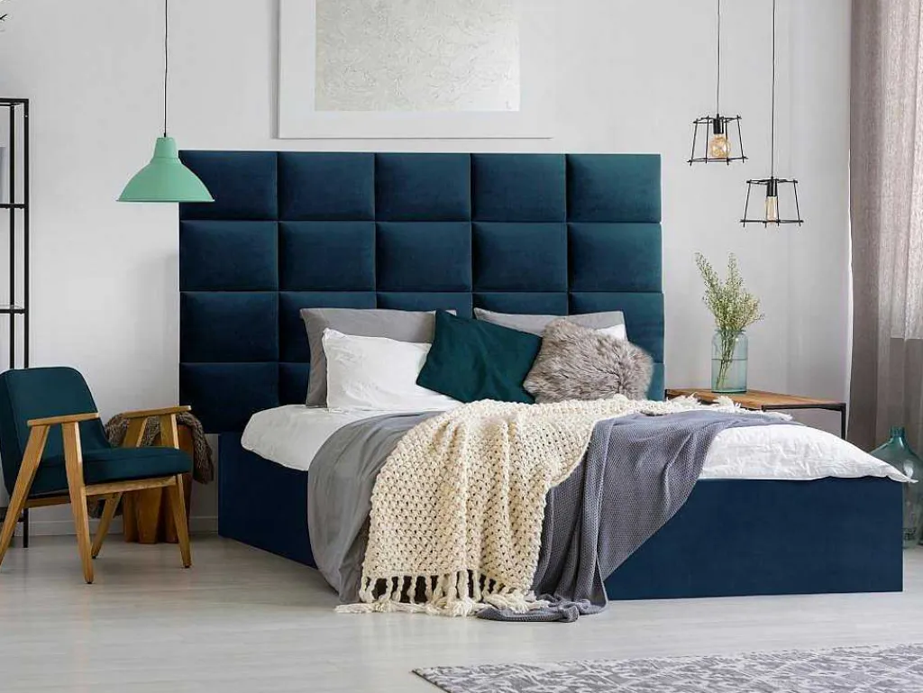 Hoofdeinde Wandpanelen Bartel - 200 Cm - Fluweel - Blauw - Van-PASCAL MORABITO Discount