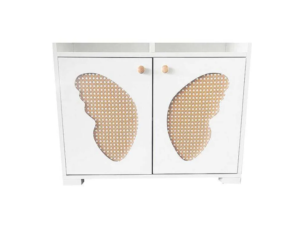 Hoog Dressoir - 2 Vakken En 2 Vlindervormige Deuren - Wit & Naturel-ModernLuxe New
