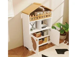 Hoog Dressoir - 2 Vakken En 2 Vlindervormige Deuren - Wit & Naturel-ModernLuxe New