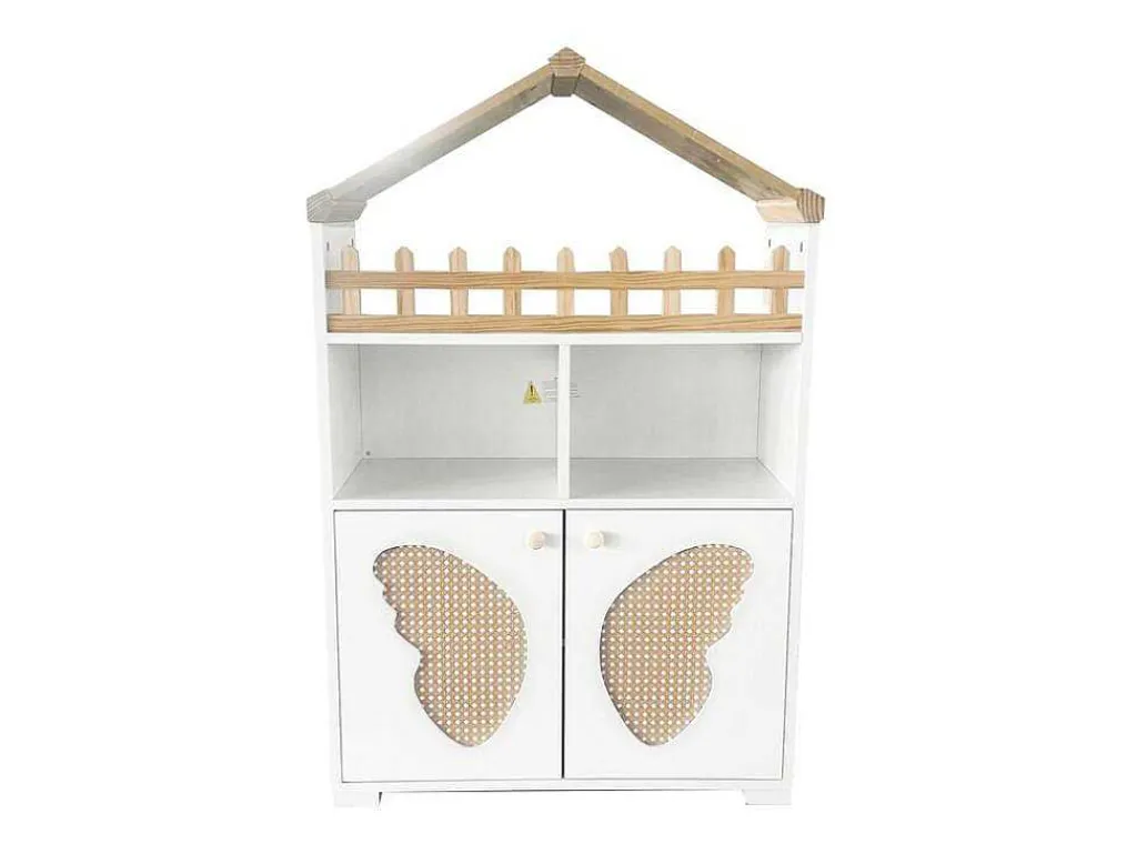 Hoog Dressoir - 2 Vakken En 2 Vlindervormige Deuren - Wit & Naturel-ModernLuxe New