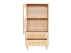 Hoog Dressoir Met 1 Transparante Acryldeur En 2 Rotan Lades - Landelijke Stijl - Naturel-ModernLuxe Outlet