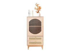 Hoog Dressoir Met 1 Transparante Acryldeur En 2 Rotan Lades - Landelijke Stijl - Naturel-ModernLuxe Outlet