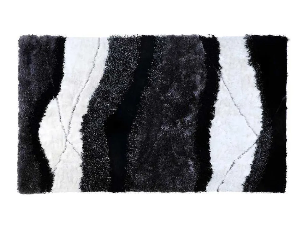Hoogpolig Tapijt Ecume - Hand Getuft - Zwart En Wit - 160 X 230 Cm-OZAIA Sale