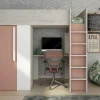 Hoogslaper - 90 X 200 Cm - Met Kast En Bureau - Roze En Wit - Nicolas-Vente-unique New
