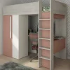 Hoogslaper - 90 X 200 Cm - Met Kast En Bureau - Roze En Wit + Matras -Nicolas-Vente-unique New