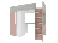 Hoogslaper - 90 X 200 Cm - Met Kast En Bureau - Roze En Wit + Matras -Nicolas-Vente-unique New
