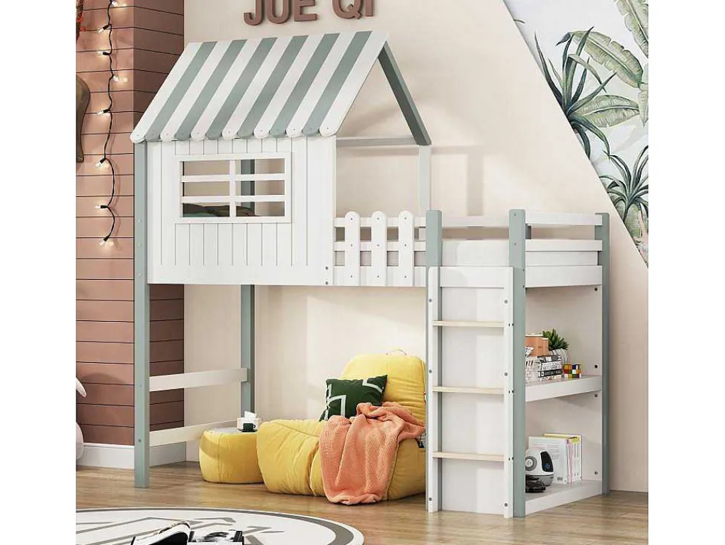 Hoogslaper 90 X 200 Cm - Cabinebed Met Ladder - Opbergplank - Massief Hout - Groen-Vente-unique Online