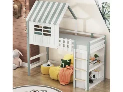 Hoogslaper 90 X 200 Cm - Cabinebed Met Ladder - Opbergplank - Massief Hout - Groen-Vente-unique Online