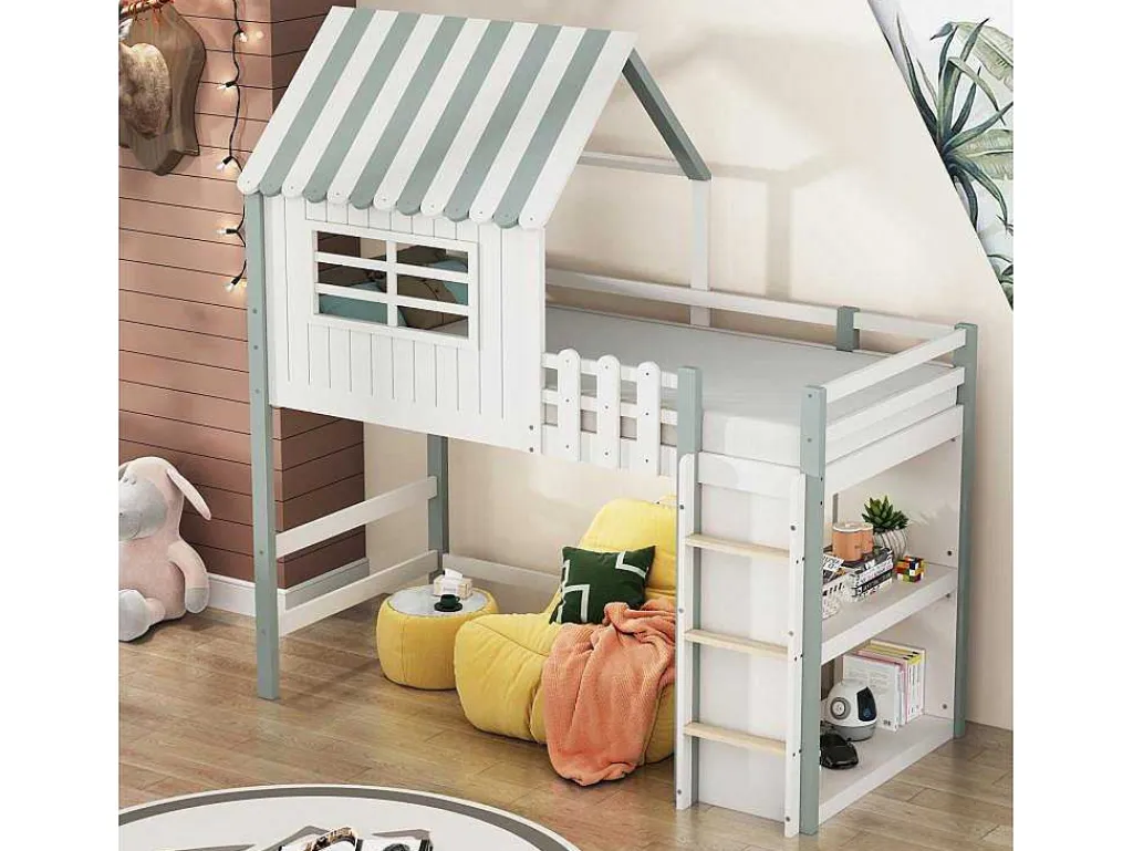 Hoogslaper 90 X 200 Cm - Cabinebed Met Ladder - Opbergplank - Massief Hout - Groen-Vente-unique Online
