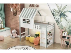 Hoogslaper 90 X 200 Cm - Cabinebed Met Ladder - Opbergplank - Massief Hout - Groen-Vente-unique Online
