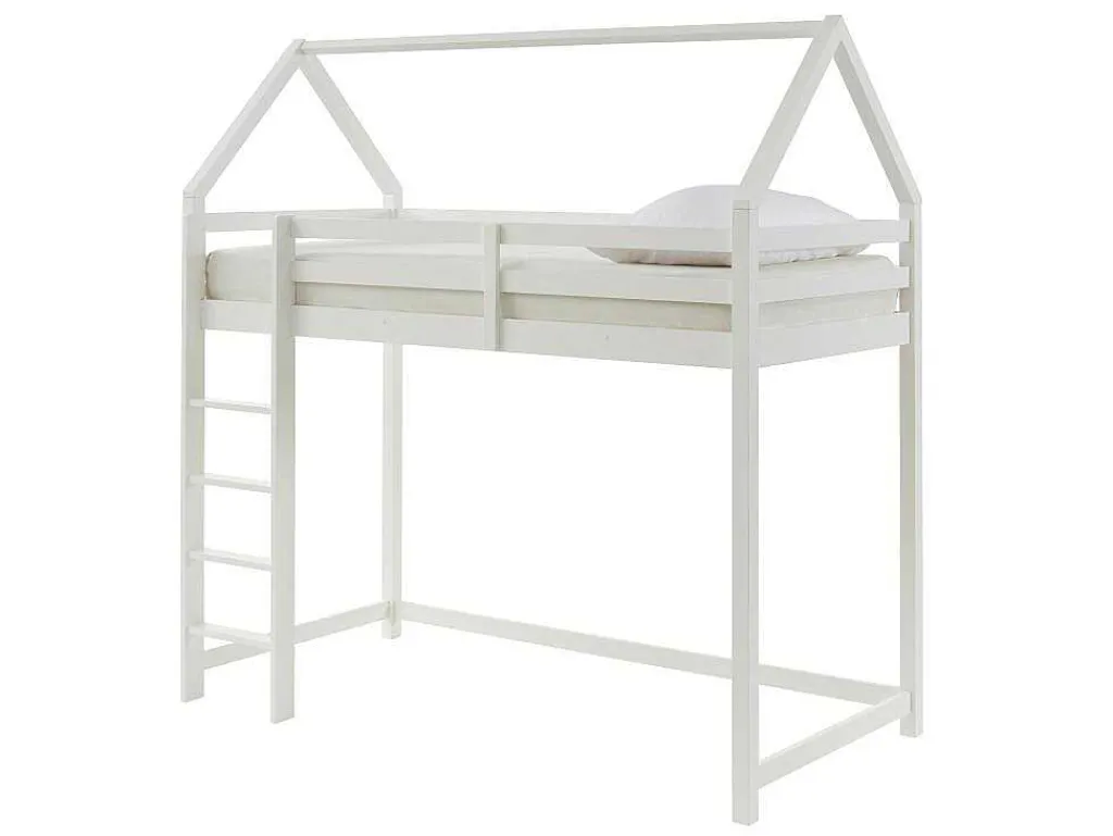 Hoogslaper 90 X 190 Cm - Grenen - Wit + Matras - Tarzia-Vente-unique Discount