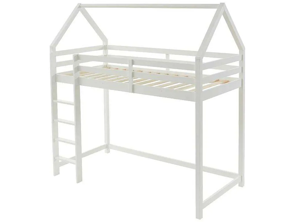 Hoogslaper 90 X 190 Cm - Grenen - Wit + Matras - Tarzia-Vente-unique Discount
