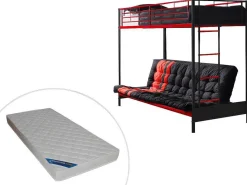 Hoogslaper 90 X 190 Cm - Met Slaapbank - Metaal - Zwart En Rood + Futon + Matras - Modulo V-Vente-unique Clearance