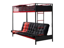 Hoogslaper 90 X 190 Cm - Met Slaapbank - Metaal - Zwart En Rood + Futon + Matras - Modulo V-Vente-unique Clearance