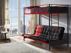 Hoogslaper 90 X 190 Cm - Met Slaapbank - Metaal - Zwart En Rood + Futon - Modulo V-Vente-unique Discount