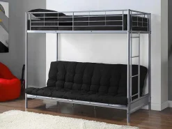 Hoogslaper 90 X 190 Cm - Met Uitklapbare Bank - Metaal - Zilver + Zwart Futon - Modulo V-Vente-unique Clearance