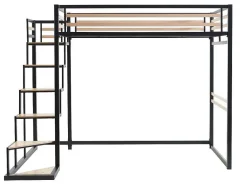 Hoogslaper 140 X 200 Cm - Metaal En Mdf - Zwart En Naturel + Matras - Jogui-Vente-unique Best