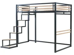 Hoogslaper 140 X 200 Cm - Metaal En Mdf - Zwart En Naturel + Matras - Jogui-Vente-unique Best