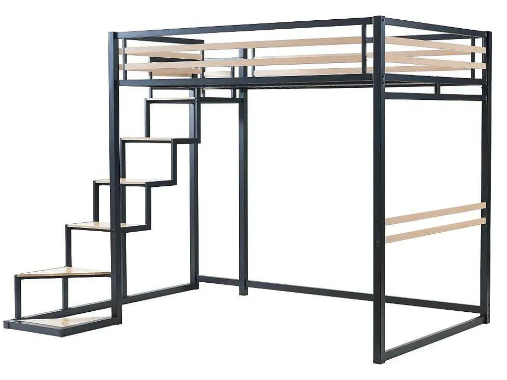 Hoogslaper 140 X 200 Cm - Metaal En Mdf - Zwart En Naturel - Jogui-Vente-unique Sale