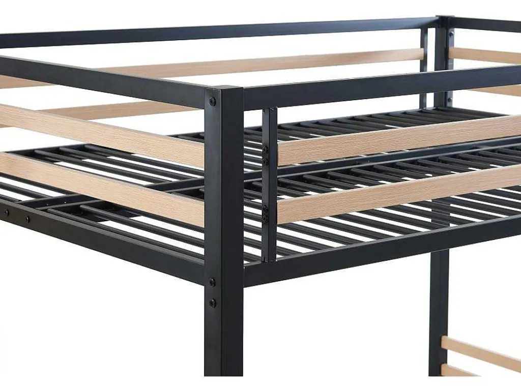 Hoogslaper 140 X 200 Cm - Metaal En Mdf - Zwart En Naturel - Jogui-Vente-unique Sale