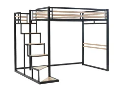 Hoogslaper 140 X 200 Cm - Metaal En Mdf - Zwart En Naturel - Jogui-Vente-unique Sale