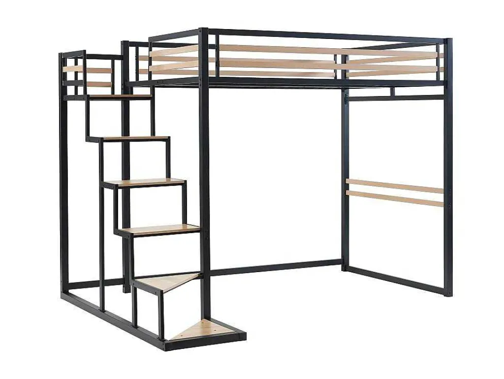 Hoogslaper 140 X 200 Cm - Metaal En Mdf - Zwart En Naturel - Jogui-Vente-unique Sale