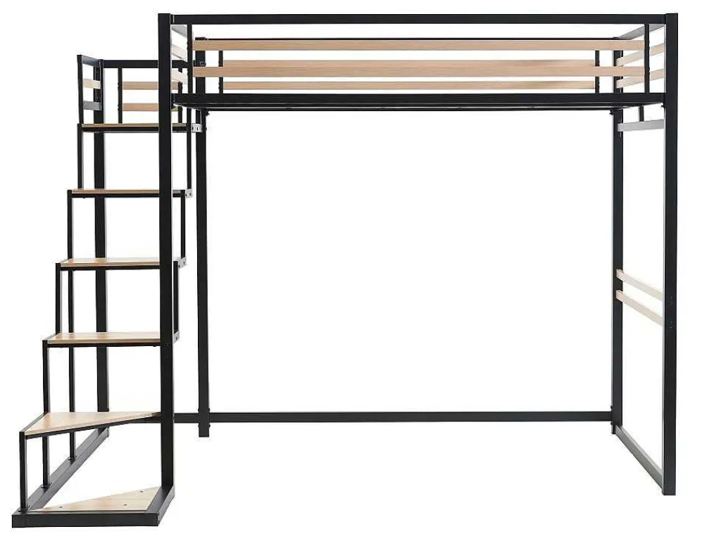 Hoogslaper 140 X 200 Cm - Metaal En Mdf - Zwart En Naturel - Jogui-Vente-unique Sale