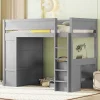 Hoogslaper 90 X 200 Cm Met Bureau + 2 Laden - Kledingkast Met Schuifdeur - Mdf Hout - Grijs-Vente-unique