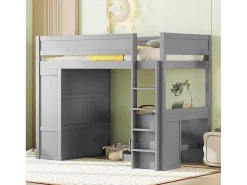 Hoogslaper 90 X 200 Cm Met Bureau + 2 Laden - Kledingkast Met Schuifdeur - Mdf Hout - Grijs-Vente-unique