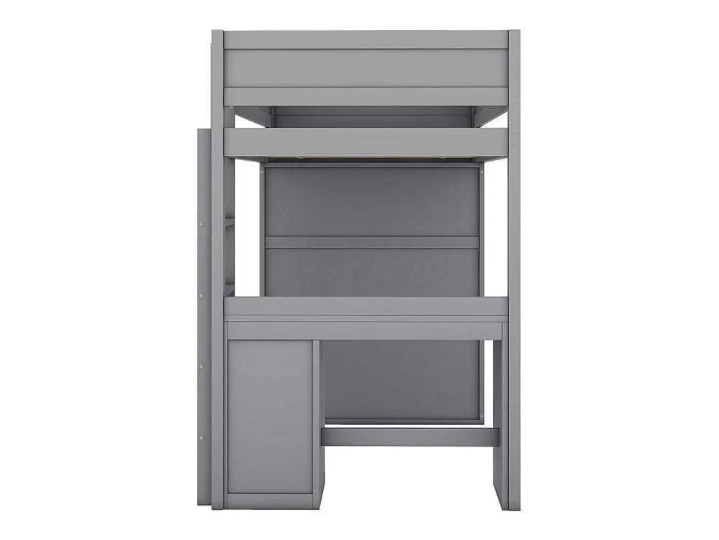 Hoogslaper 90 X 200 Cm Met Bureau + 2 Laden - Kledingkast Met Schuifdeur - Mdf Hout - Grijs-Vente-unique
