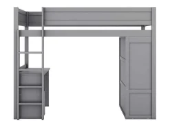 Hoogslaper 90 X 200 Cm Met Bureau + 2 Laden - Kledingkast Met Schuifdeur - Mdf Hout - Grijs-Vente-unique