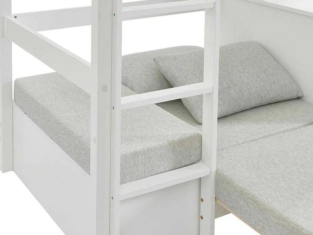 Hoogslaper 90 X 200 Cm Met Bureau, Slaapbank En Opbergruimte - Massief Grenen - Gebleekt + Matras - Goliath Iii-Vente-unique Outlet
