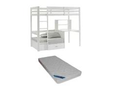 Hoogslaper 90 X 200 Cm Met Bureau, Slaapbank En Opbergruimte - Massief Grenen - Gebleekt + Matras - Goliath Iii-Vente-unique Outlet