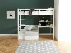 Hoogslaper 90 X 200 Cm Met Bureau, Slaapbank En Opbergruimte - Massief Grenen - Gebleekt + Matras - Goliath Iii-Vente-unique Outlet