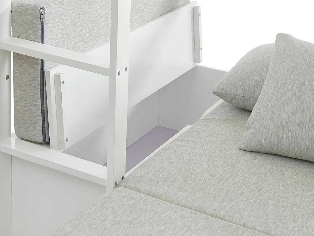 Hoogslaper 90 X 200 Cm Met Bureau, Slaapbank En Opbergruimte - Massief Grenen - Gebleekt + Matras - Goliath Iii-Vente-unique Outlet