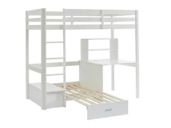 Hoogslaper 90 X 200 Cm Met Bureau, Slaapbank En Opbergruimte - Massief Grenen - Gebleekt + Matras - Goliath Iii-Vente-unique Outlet